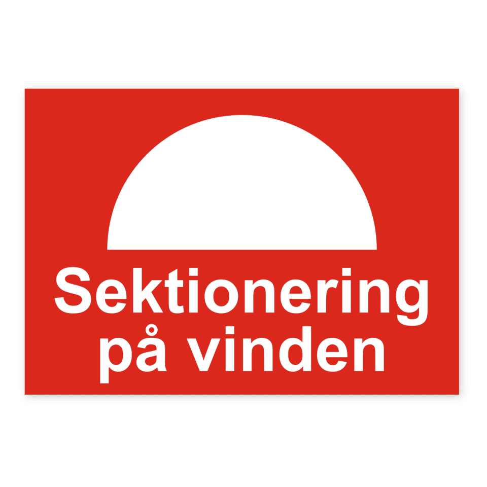 Sektionering på vinden-skylten har storleken 210x148mm och tillverkas i materialet Aluminium 0.7mm. Denna standardskylt kan anpassas så att du kan skapa din egen version av skylten.
