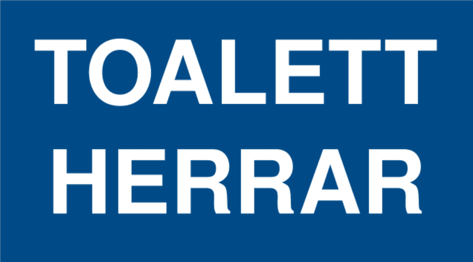 Toalett Herrar-skylten har storleken 180x100mm och tillverkas i materialet sticker. Denna standardskylt kan anpassas så att du kan skapa din egen version av skylten.