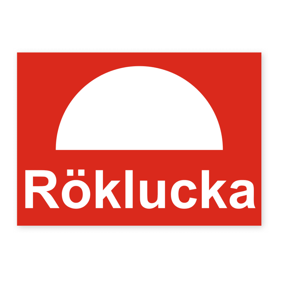 Röklucka-skylten har storleken 148x105mm och tillverkas i materialet Aluminium 0.7mm. Denna standardskylt kan anpassas så att du kan skapa din egen version av skylten.