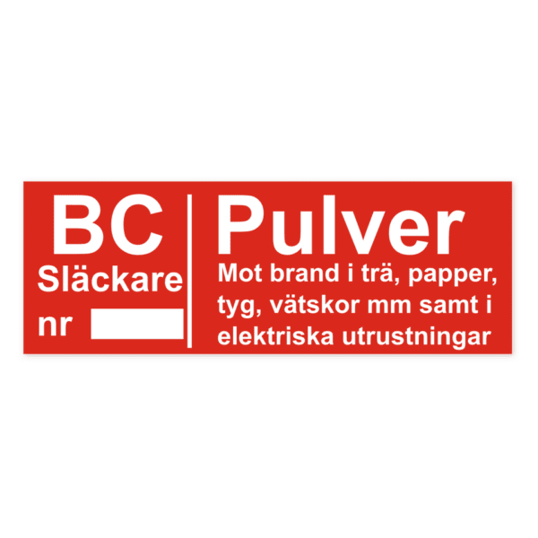 Brandsläckare - Pulver (ABC): Mot brand i trä, papper, tyg, vätskor mm samt i elektriska utrustningar-skylten har storleken 297x105mm och tillverkas i materialet Aluminium 0.7mm. Denna standardskylt kan anpassas så att du kan skapa din egen version av skylten.