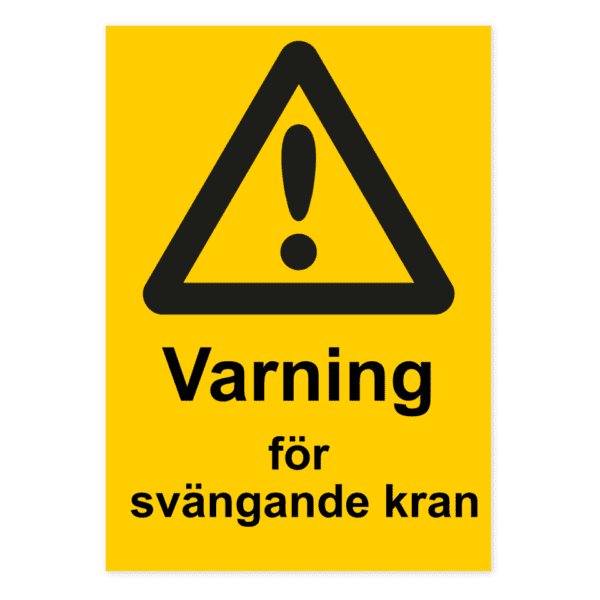 Varning för svängande kran-skylten har storleken 210x297mm och tillverkas i materialet Aluminium 0.7mm. Denna standardskylt kan anpassas så att du kan skapa din egen version av skylten.