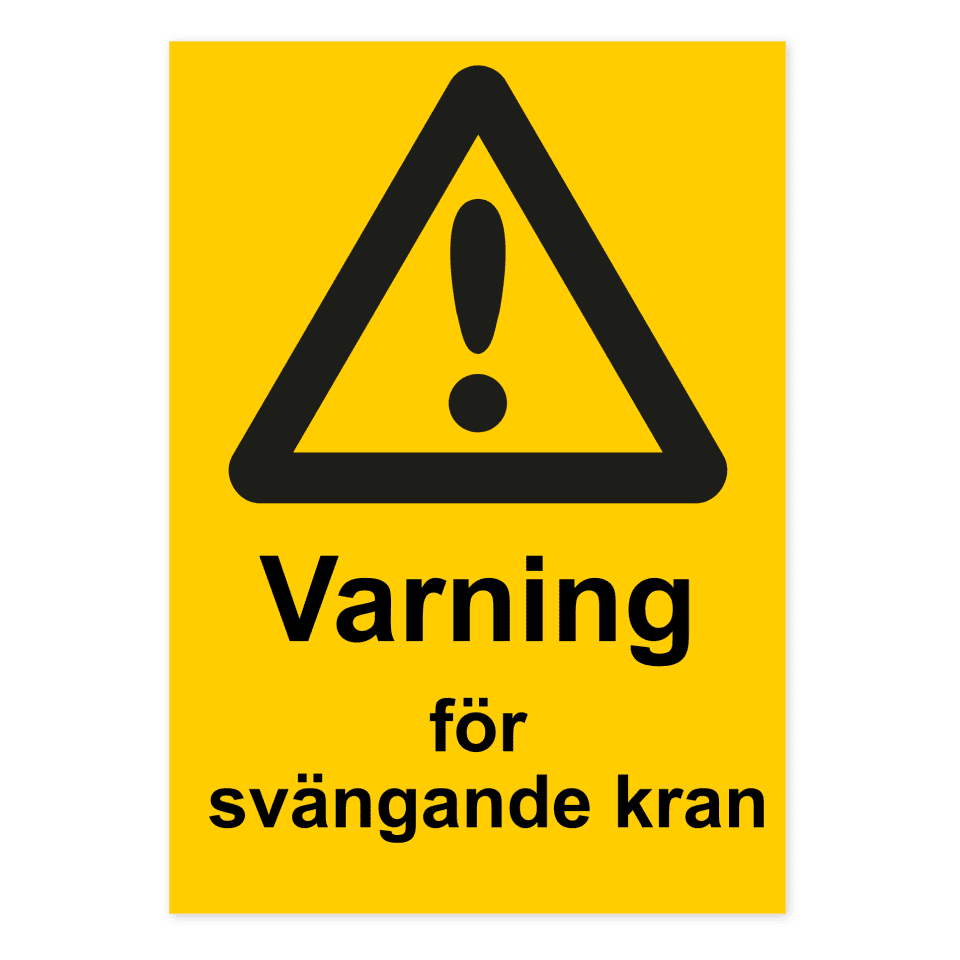 Varning för svängande kran-skylten har storleken 210x297mm och tillverkas i materialet Aluminium 0.7mm. Denna standardskylt kan anpassas så att du kan skapa din egen version av skylten.