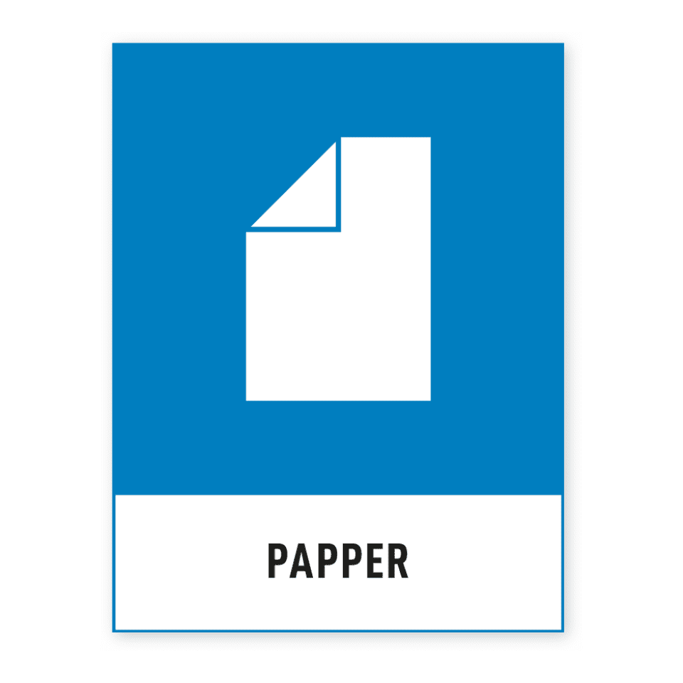 Papper-skylten har storleken 105x137mm och tillverkas i materialet Dekal. Denna standardskylt kan anpassas så att du kan skapa din egen version av skylten.