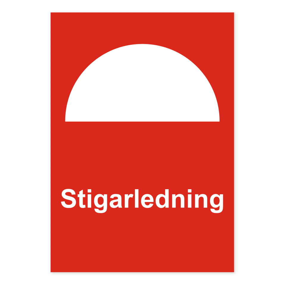 Stigarledning-skylten har storleken 210x297mm och tillverkas i materialet Dekal. Denna standardskylt kan anpassas så att du kan skapa din egen version av skylten.