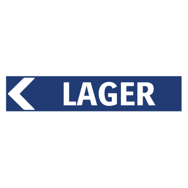 Lager pil vänster-skylten har storleken 750x150mm och tillverkas i materialet Aluminium 2mm Plan. Denna standardskylt kan anpassas så att du kan skapa din egen version av skylten.