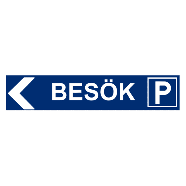 Besökande pil höger-skylten har storleken 750x150mm och tillverkas i materialet aluminium 07mm. Denna standardskylt kan anpassas så att du kan skapa din egen version av skylten.