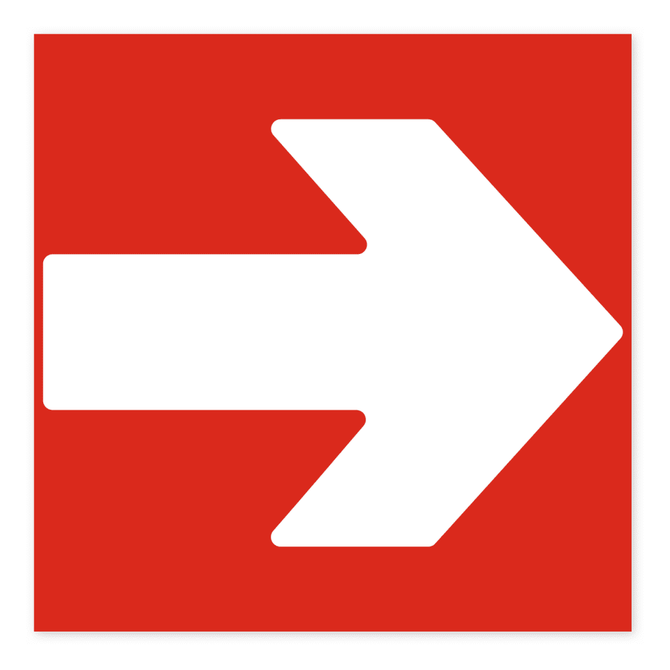 Riktningspil-skylten har storleken 210x210mm och tillverkas i materialet Aluminium 0.7mm. Denna standardskylt kan anpassas så att du kan skapa din egen version av skylten.